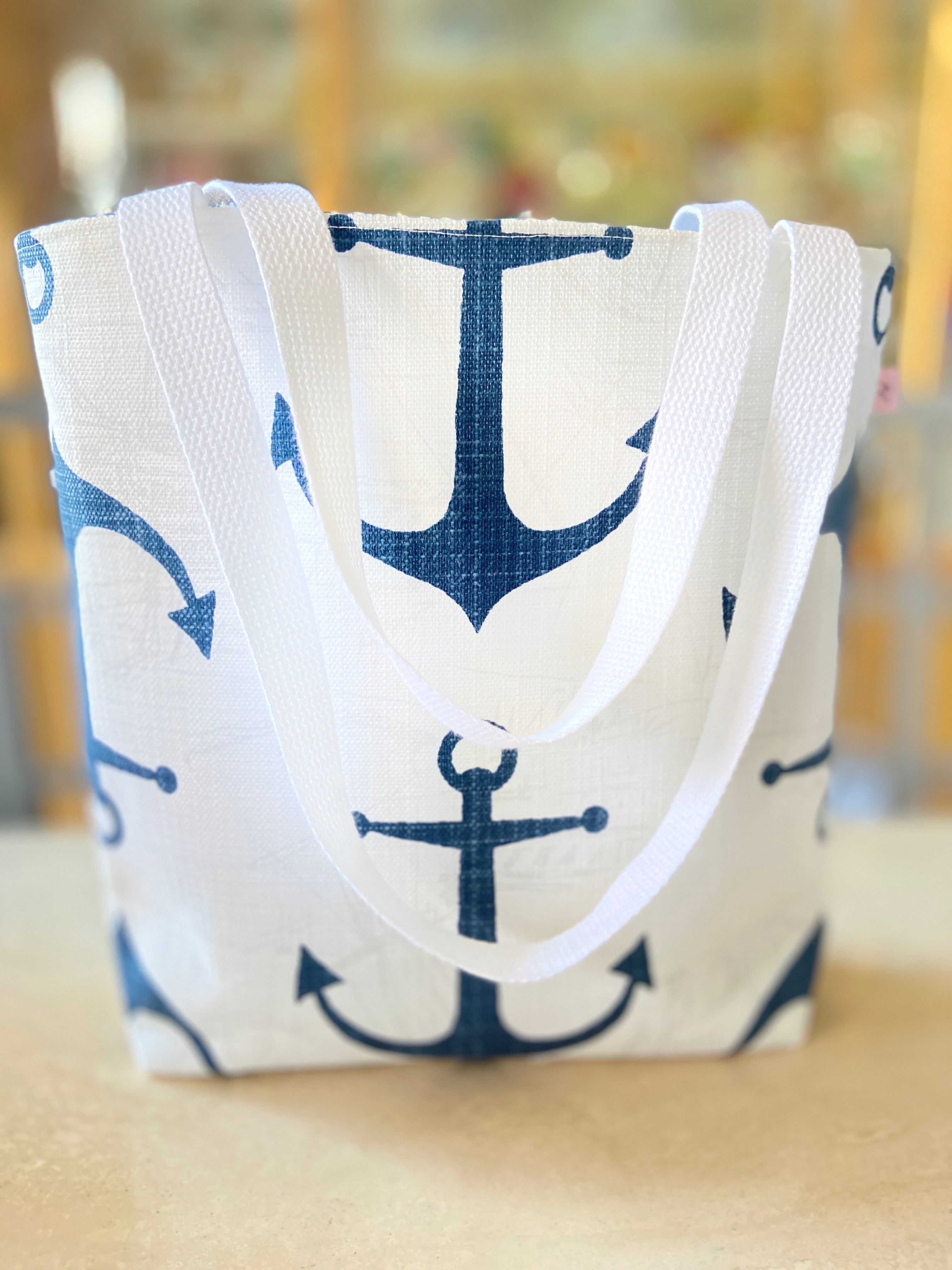 Nautical Tote Bag with Marine Vinyl Bottom & Cotton Web Straps – Chic Peony  Boutique