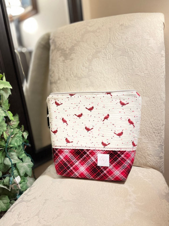 Handmade Cardinal Knitting/Crocheting/Cross Stitching Project Bag - Yarn Bowl