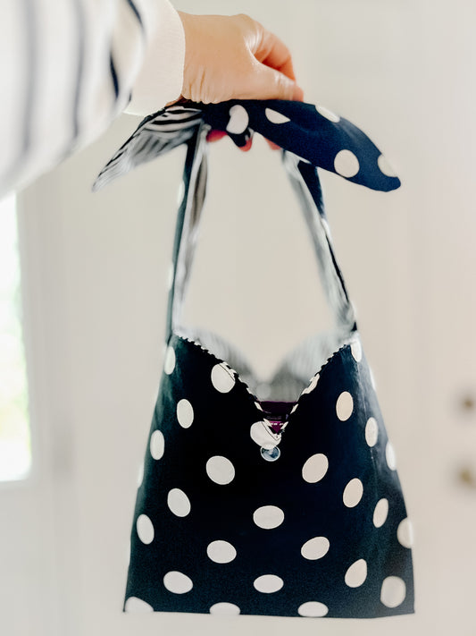 Chic Vintage Black & White Polka Dot French Bow Bag