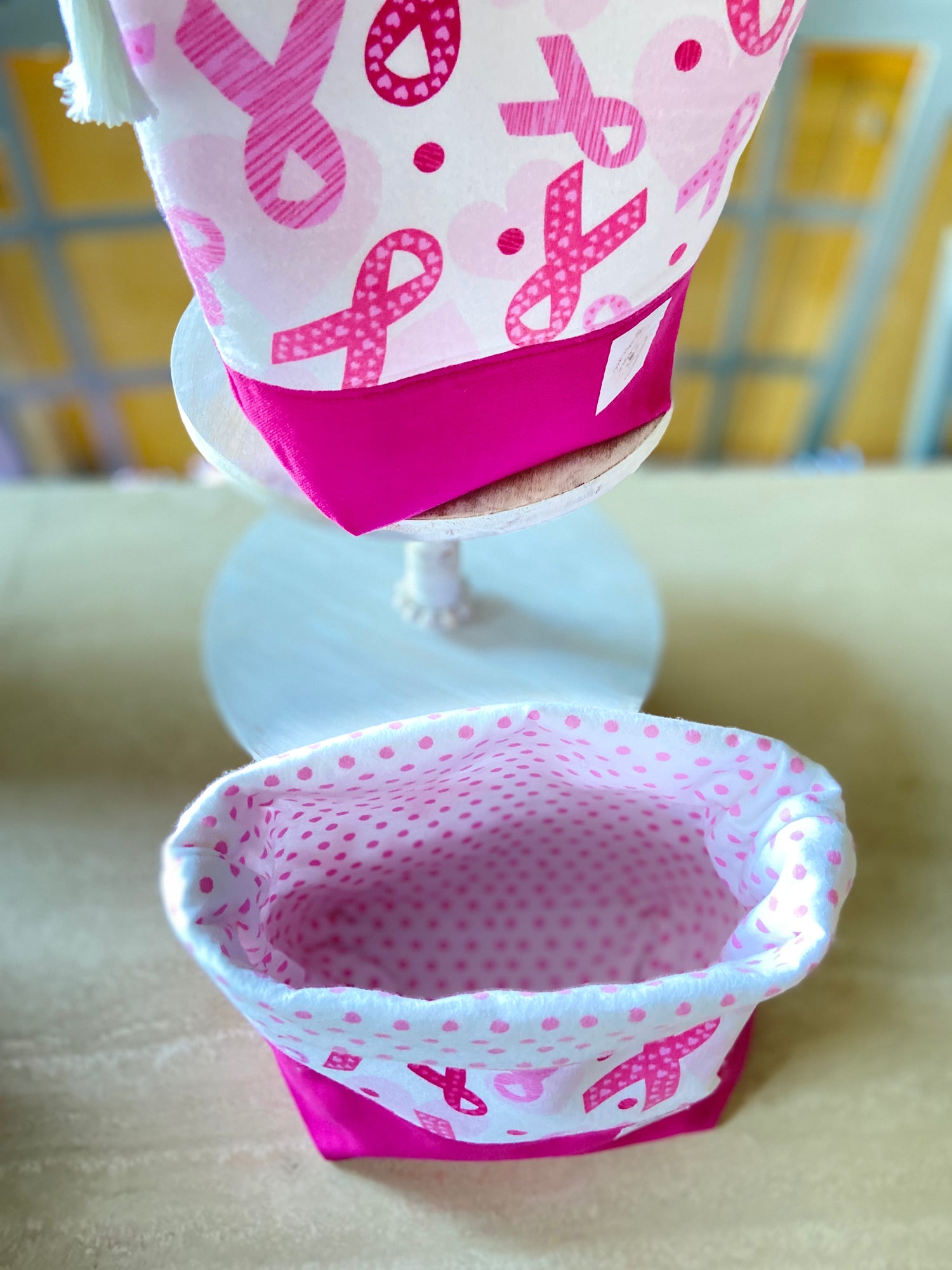 pink ribbon, breast cancer awareness Fundraiser – Knitting/Crocheting Project bag, yarn bowl