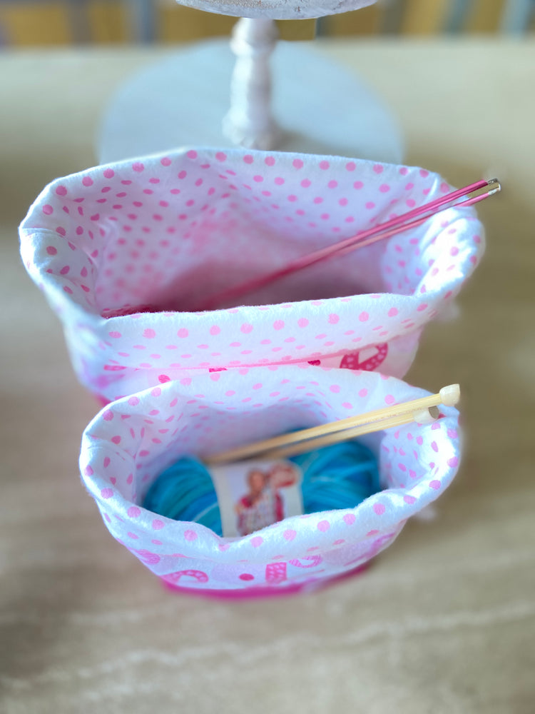 pink ribbon, breast cancer awareness Fundraiser – Knitting/Crocheting Project bag, yarn bowl