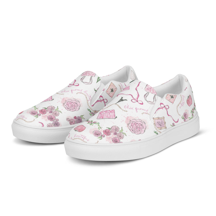 Chic Peony Slip-On Canvas Shoes